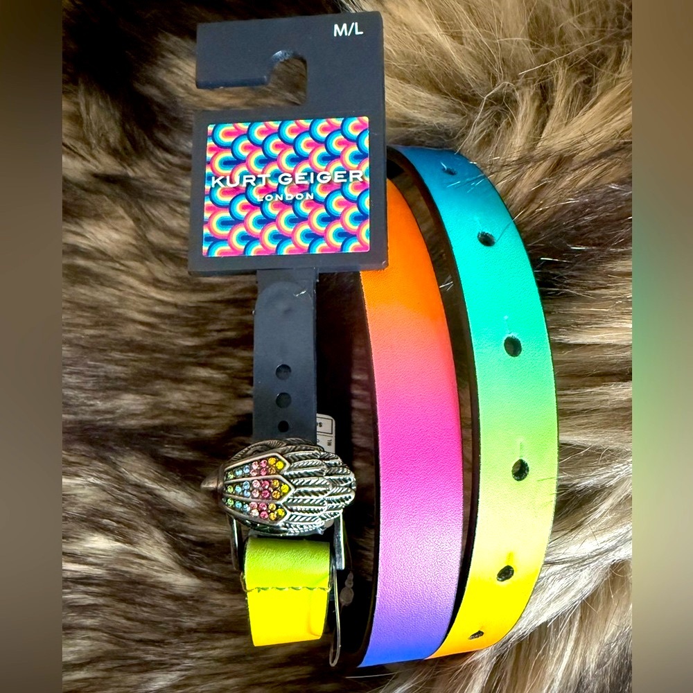 Kurt Geiger London Leather EagleHead Multicolor Rainbow Belt M/L NWT retail: $68